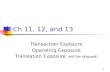 Ch 11, 12, and 13 Transaction Exposure Operating Exposure Translation Exposure (will be skipped) 1.
