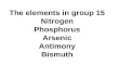 The elements in group 15 Nitrogen Phosphorus Arsenic Antimony Bismuth.
