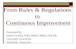 From Rules & Regulations to Continuous Improvement Presented by: Elaine Griffin, PhD, MHA, MBA, FACHE Lipscomb University Nashville, Tennessee.