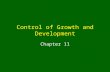 Control of Growth and Development Chapter 11. Developmental Processes Development includes –Growth Cell division and enlargement Morphogenesis –Developmental.