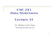 1 CSC 211 Data Structures Lecture 31 Dr. Iftikhar Azim Niaz ianiaz@comsats.edu.pk 1.