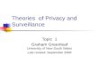 Theories of Privacy and Surveillance Topic 1 Graham Greenleaf University of New South Wales Last revised: September 2008.