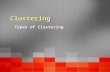 Clustering  Types of Clustering. Objectives At the end of this module the student will understand the following tasks and concepts. What clustering is.