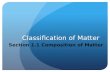 Classification of Matter Section 1.1 Composition of Matter.