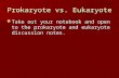 Prokaryote vs. Eukaryote Take out your notebook and open to the prokaryote and eukaryote discussion notes. Take out your notebook and open to the prokaryote.