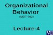 Organizational Behavior (MGT-502) Lecture-4. Summary of Lecture-3.