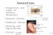 16-1 Sensation Properties and Types of Sensory Receptors General Senses Chemical Senses Hearing and Equilibrium Vision Figure 16.10 Figure 16.22 Eyebrow.