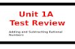Unit 1A Test Review Adding and Subtracting Rational Numbers.