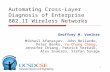 9/19/20151 Automating Cross-Layer Diagnosis of Enterprise 802.11 Wireless Networks Geoffrey M. Voelker Mikhail Afanasyev, John Bellardo, Peter Benko, Yu-Chung.