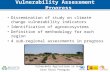 Vulnerability Assessment Progress Dissemination of study on climate change vulnerability indicators Identification of agroecosystems Definition of methodology.