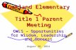 Oakland Elementary Title 1 Parent Meeting OWLS – Opportunities for Wisdom, Leadership and Success August 26, 2014.