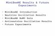 MiniBooNE Results & Future Experiments MiniBooNE Introduction Neutrino Oscillation Results MiniBooNE NuMI Data Antineutrino Oscillation Results Future.