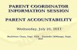 PARENT COORDINATOR INFORMATION SESSION PARENT ACCOUNTABILITY Wednesday, July 20, 2011 Madelene Chan, Supt. D24 Danielle DiMango, Supt. D25.