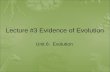 Lecture #3 Evidence of Evolution Unit 6: Evolution.