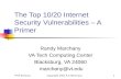 ITTIP SeminarCopyright 2001 R.C.Marchany1 The Top 10/20 Internet Security Vulnerabilities – A Primer Randy Marchany VA Tech Computing Center Blacksburg,