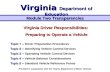 Virginia Driver Responsibilities: Preparing to Operate a Vehicle Topic 1 -- Driver Preparation Procedures Topic 2 -- Identifying Vehicle Control Devices.