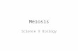 Meiosis Science 9 Biology. Lesson objectives Know the difference between Meiosis and mitosis Explain Meiosis, including the genetic advantages. Know the.