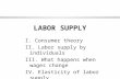 LABOR SUPPLY I. Consumer theory II. Labor supply by individuals III. What happens when wages change IV. Elasticity of labor supply.