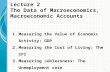 Lecture 2 The Data of Macroeconomics, Macroeconomic Accounts 1 1.Measuring the Value of Economic Activity: GDP 2.Measuring the Cost of Living: The CPI.