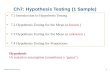 Ch7: Hypothesis Testing (1 Sample) 7.1 Introduction to Hypothesis Testing 7.2 Hypothesis Testing for the Mean (σ known ) 7.3 Hypothesis Testing for the.