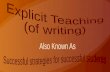 What is Explicit Teaching? Explicit teaching involves: planning for writing opportunities where the purpose and value of the writing is well-defined explaining.