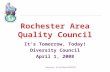 Diversity… It’s All About RESPECT Rochester Area Quality Council It’s Tomorrow, Today! Diversity Council April 1, 2008.