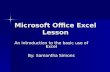 Microsoft Office Excel Lesson An introduction to the basic use of Excel By: Samantha Simons.