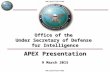 UNCLASSIFIED/FOUO Office of the Under Secretary of Defense for Intelligence APEX Presentation 9 March 2015.
