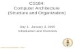 Caltech CS184 Winter2005 -- DeHon CS184: Computer Architecture (Structure and Organization) Day 1: January 3, 2005 Introduction and Overview.