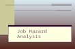 Job Hazard Analysis. A job hazard analysis is a technique that focuses on job tasks as a way to identify hazards before they occur. It focuses on the.