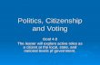 Politics, Citizenship and Voting Goal 4.0 The leaner will explore active roles as a citizen at the local, state, and national levels pf government.