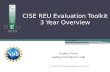 CISE REU Evaluation Toolkit 3 Year Overview Audrey Rorrer audrey.rorrer@uncc.edu NSF CISE REU PI Meeting, Philadelphia, PA, March 2013.