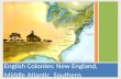 English Colonies: New England, Middle Atlantic, Southern.