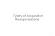 1 Types of Acquisitive Reorganizations. 2 Type A reorganizations - statutory mergers and consolidations, forward and reverse triangular mergers Type B.