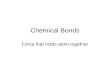Chemical Bonds Force that holds atom together. Topics Stability in Bonding –Valence Electrons –Reactivity Types of Bonds –Ionic, Metallic, Covalent, Hydrogen.