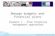 10/11/20151 Manage budgets and financial plans Element 1 - Plan financial management approaches.