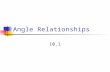 Angle Relationships 10.1. Outcomes E7 – make and apply generalizations about angle relationships.