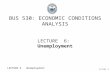Slide 0 LECTURE 6 Unemployment BUS 530: ECONOMIC CONDITIONS ANALYSIS LECTURE 6: Unemployment.