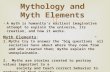 Mythology and Myth Elements.  Myth Types  Myths of Origin:  Myths of Origin: stories that explain the source or the creation of a world or people.
