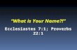 “What is Your Name?!” Ecclesiastes 7:1; Proverbs 22:1.