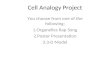 Cell Analogy Project You choose from one of the following: 1.Organelles Rap Song 2.Poster Presentation 3.3-D Model.