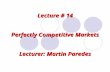 Lecture # 14 Perfectly Competitive Markets Lecturer: Martin Paredes.