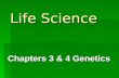 Life Science Chapters 3 & 4 Genetics. Gregor Mendel   “father of genetics”   experiments using pea plant traits   a. Tall or short plants   b.