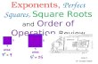 Unit 2 6 th Grade Math Exponents, Perfect Squares, Square Roots and Order of Operation Review.