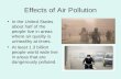 Effects of Air Pollution In the United States about half of the people live in areas where air quality is unhealthy at times. At least 1.3 billion people.