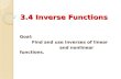 3.4 Inverse Functions Goal: Find and use inverses of linear and nonlinear functions.