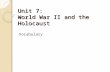 Unit 7: World War II and the Holocaust Vocabulary.