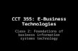 CCT 355: E-Business Technologies Class 2: Foundations of business information systems technology.