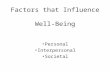 Factors that Influence Well-Being Personal Interpersonal Societal.
