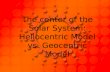The center of the Solar System: Heliocentric Model vs. Geocentric Model.